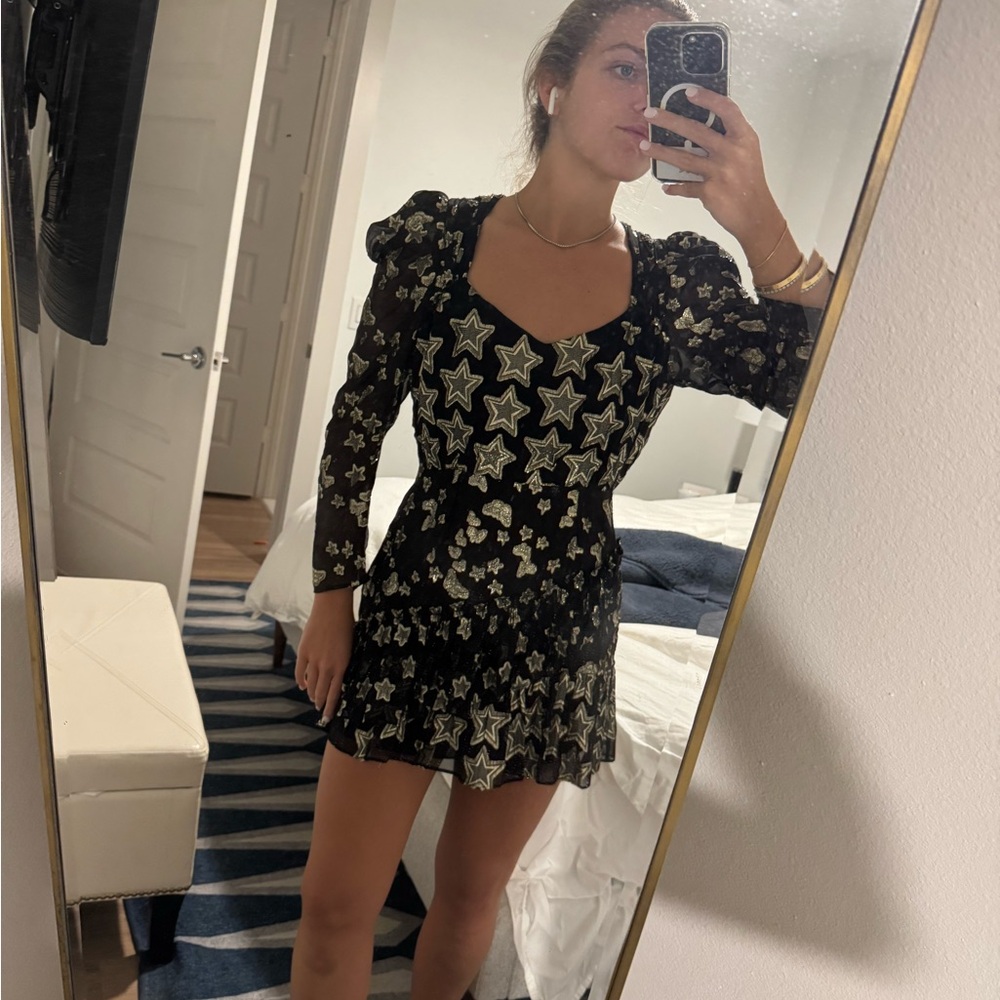 LoveShackFancy Black Starry Floral Dress